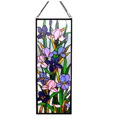 11.5 X 31.5 In. Lighting Sororia Tiffany Glass Iris Design Window Panel - Antique Brass